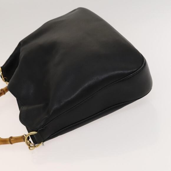 GUCCI Bamboo Hand Bag Leather Black Gold 001 1998 001 1998 - Picture 5 of 12